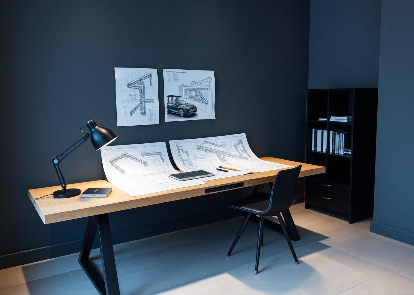Architect studio with blueprints
